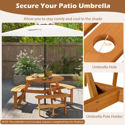 6-Person Round Picnic Table Set with 5 cm Umbrella Hole-Yellow