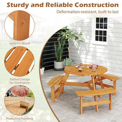 6-Person Round Picnic Table Set with 5 cm Umbrella Hole-Yellow
