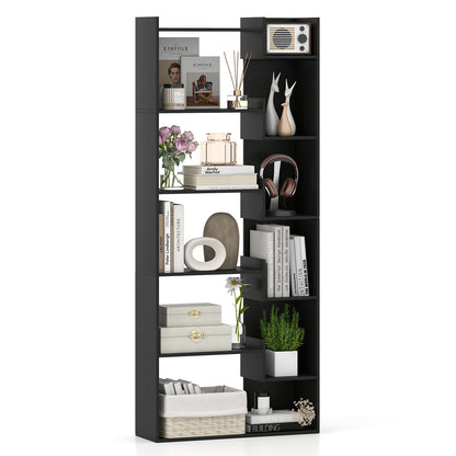 6-Tier Wooden Bookcase with 2 Anti-Tipping Kits Open Display Shelf Decorative Storage Shelving Unit-Black
