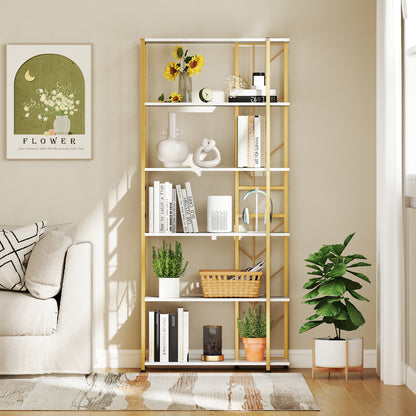 6-Tier Bookshelf with Heavy-duty Metal Frame and 2 Anti-tipping Kits-White