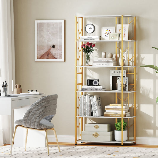 6-Tier Bookshelf with Heavy-duty Metal Frame and 2 Anti-tipping Kits-White