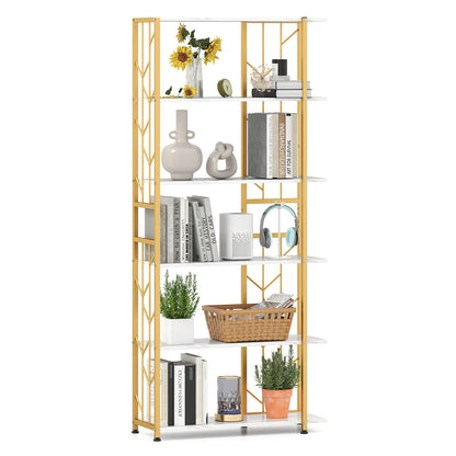 6-Tier Bookshelf with Heavy-duty Metal Frame and 2 Anti-tipping Kits-White