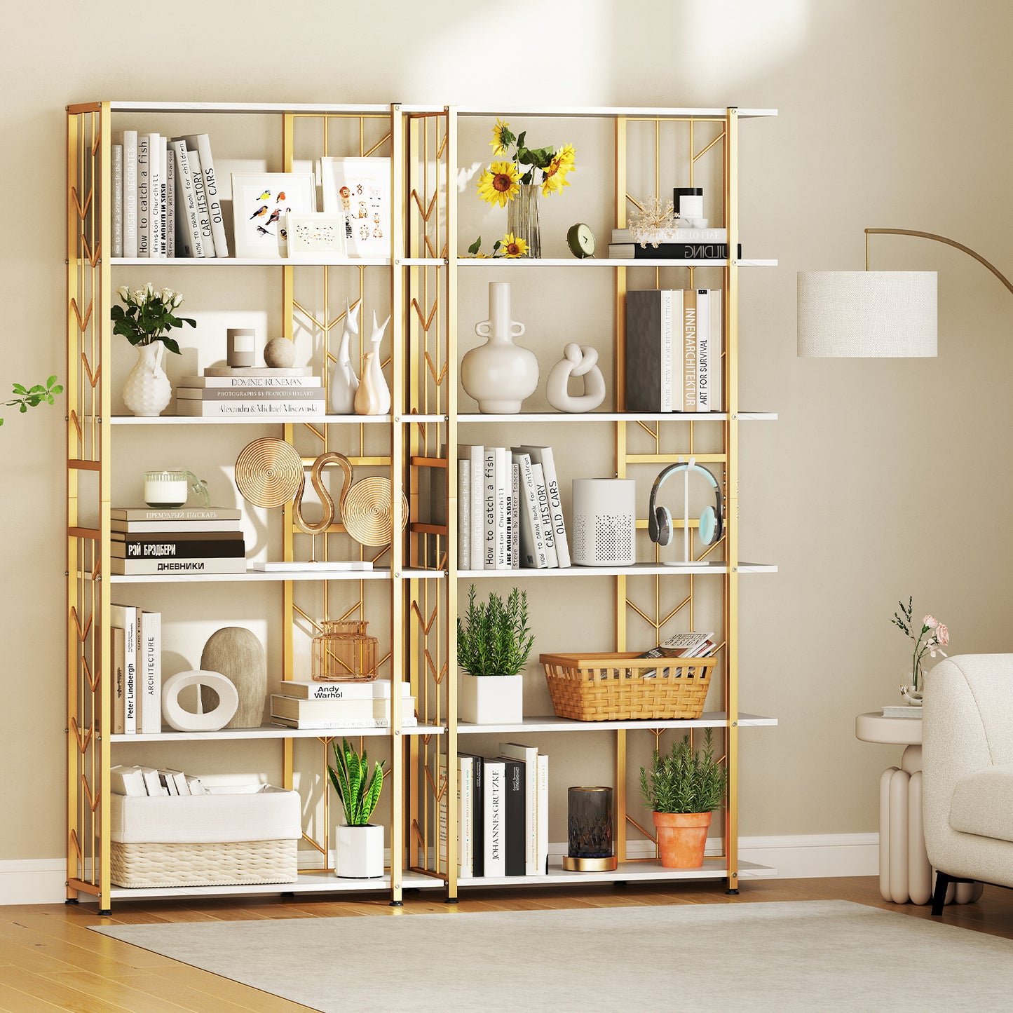 6-Tier Bookshelf with Heavy-duty Metal Frame and 2 Anti-tipping Kits-White