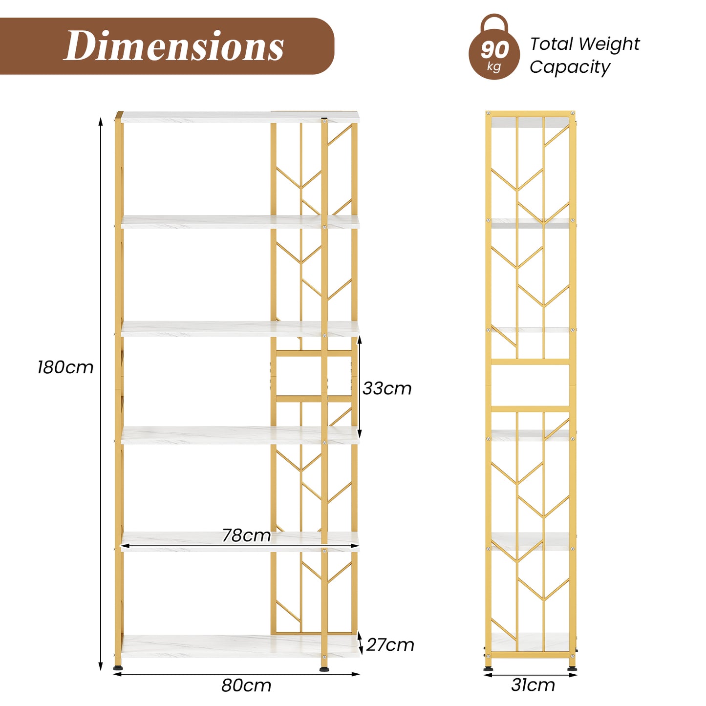 6-Tier Bookshelf with Heavy-duty Metal Frame and 2 Anti-tipping Kits-White