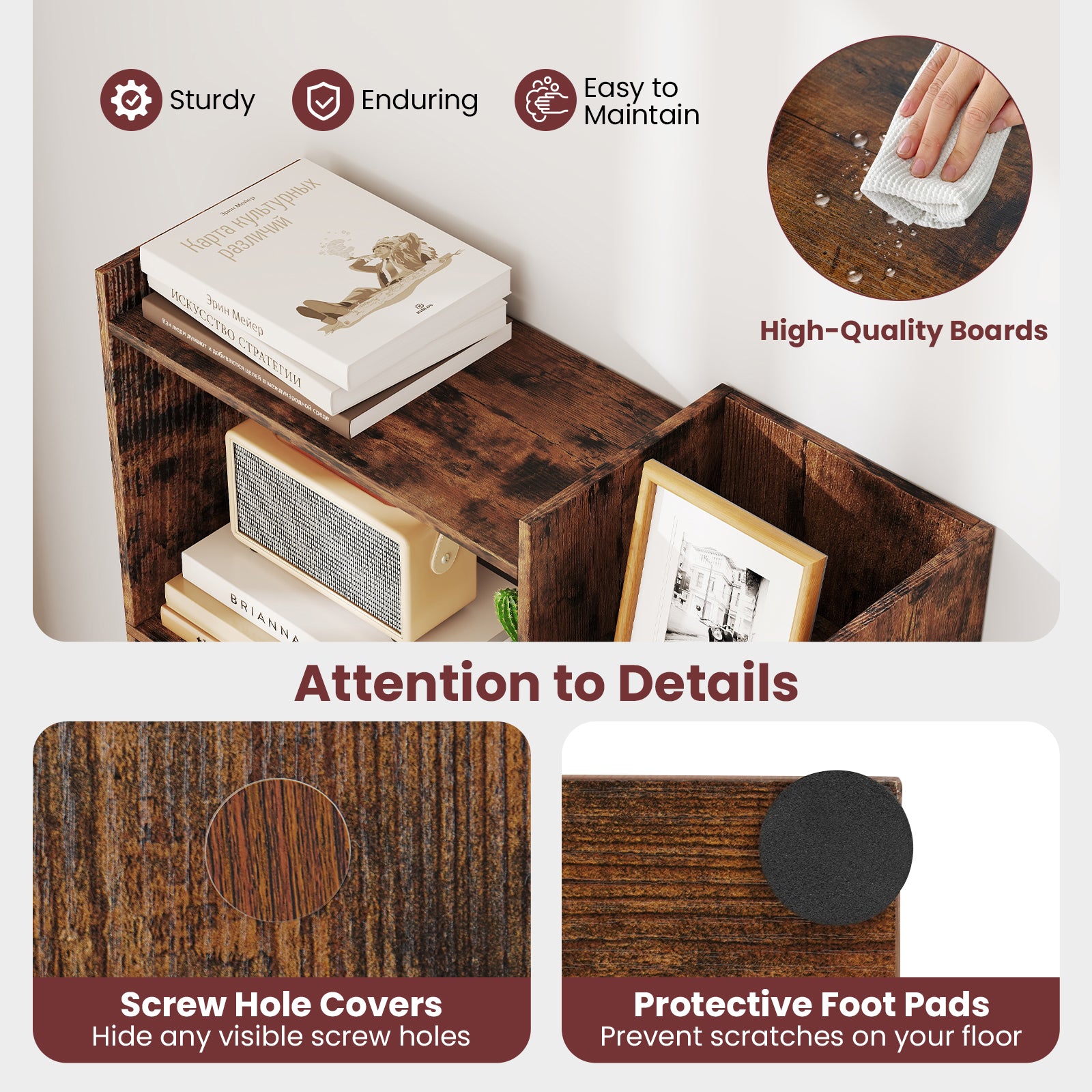 6-Tier Wooden Bookcase with 2 Anti-Tipping Kits Open Display Shelf Decorative Storage Shelving Unit-Rustic Brown