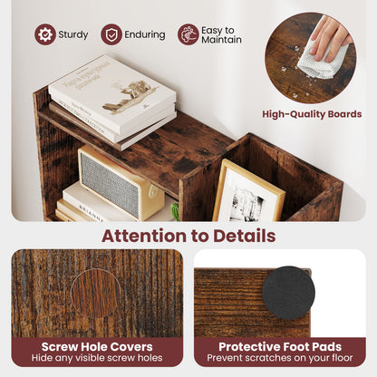 6-Tier Wooden Bookcase with 2 Anti-Tipping Kits Open Display Shelf Decorative Storage Shelving Unit-Rustic Brown