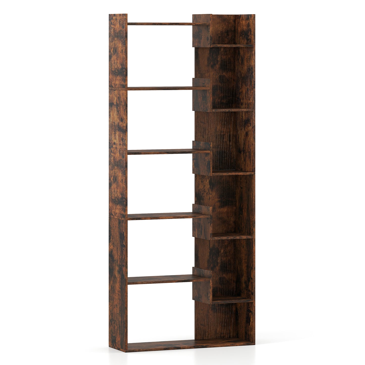 6-Tier Wooden Bookcase with 2 Anti-Tipping Kits Open Display Shelf Decorative Storage Shelving Unit-Rustic Brown