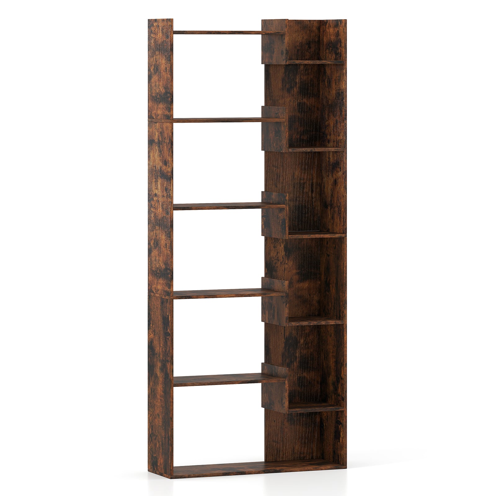 6-Tier Wooden Bookcase with 2 Anti-Tipping Kits Open Display Shelf Decorative Storage Shelving Unit-Rustic Brown