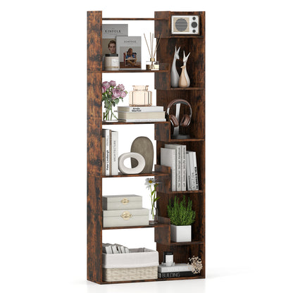 6-Tier Wooden Bookcase with 2 Anti-Tipping Kits Open Display Shelf Decorative Storage Shelving Unit-Rustic Brown