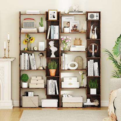 6-Tier Wooden Bookcase with 2 Anti-Tipping Kits Open Display Shelf Decorative Storage Shelving Unit-Rustic Brown