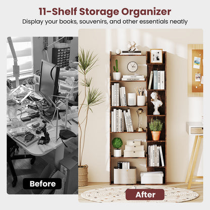 6-Tier Wooden Bookcase with 2 Anti-Tipping Kits Open Display Shelf Decorative Storage Shelving Unit-Rustic Brown