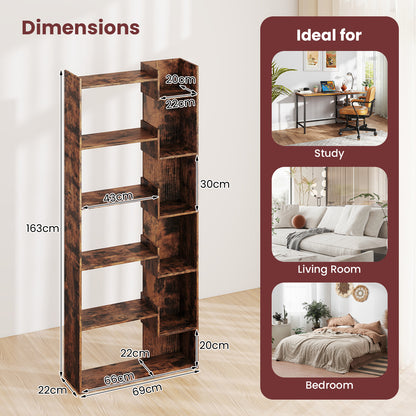 6-Tier Wooden Bookcase with 2 Anti-Tipping Kits Open Display Shelf Decorative Storage Shelving Unit-Rustic Brown