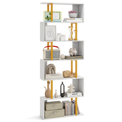 6-Tier Geometric Bookcase with Metal Frame and Anti-tipping Kits-White