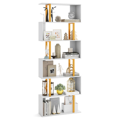 6-Tier Geometric Bookcase with Metal Frame and Anti-tipping Kits-White