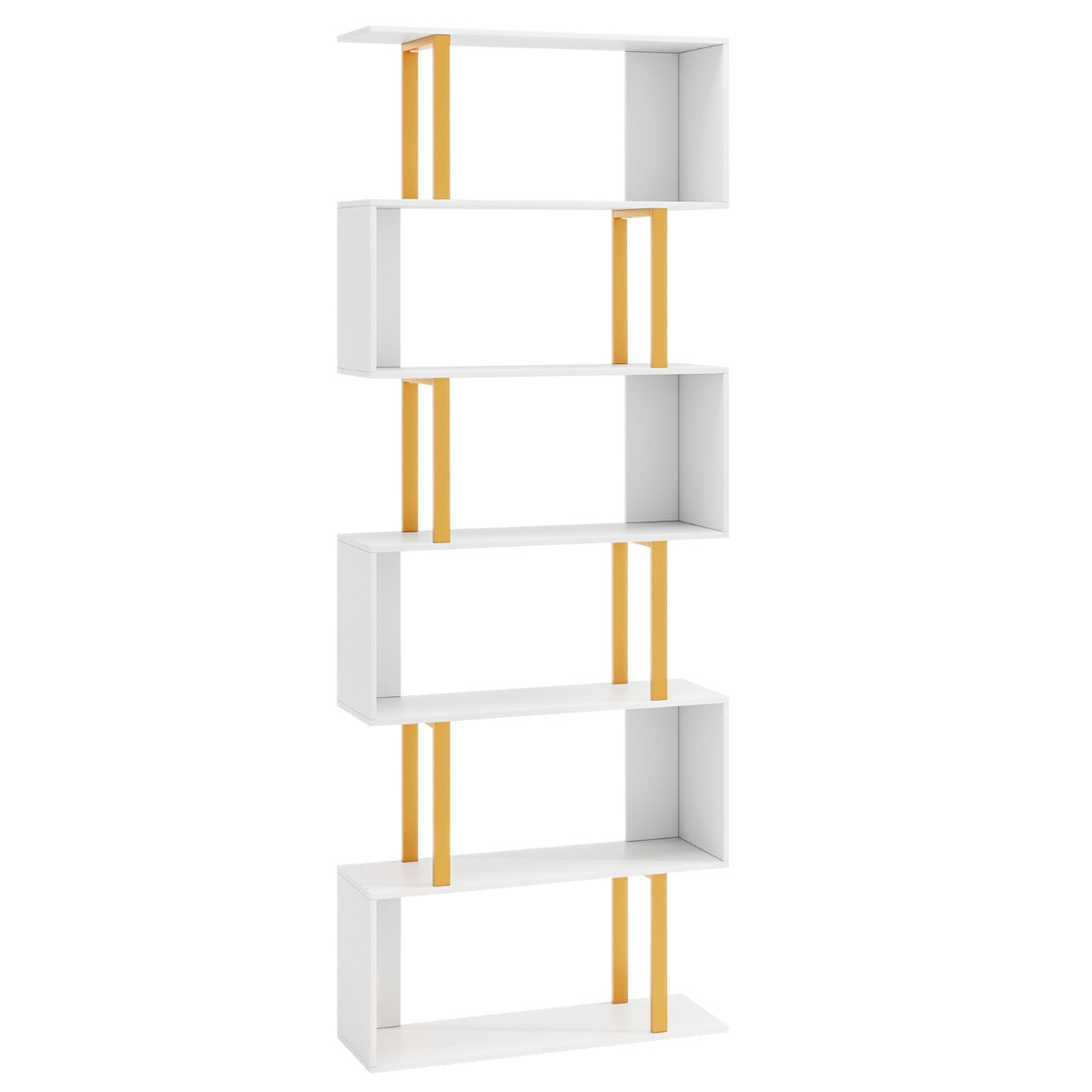 6-Tier Geometric Bookcase with Metal Frame and Anti-tipping Kits-White
