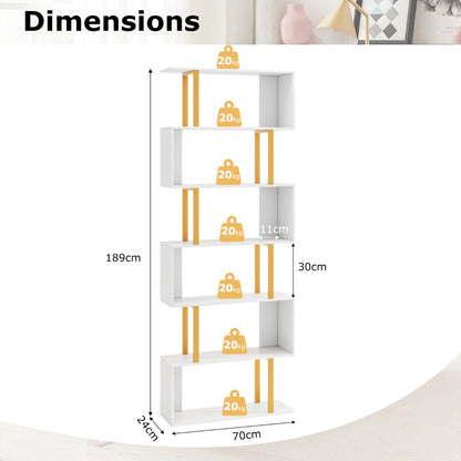 6-Tier Geometric Bookcase with Metal Frame and Anti-tipping Kits-White