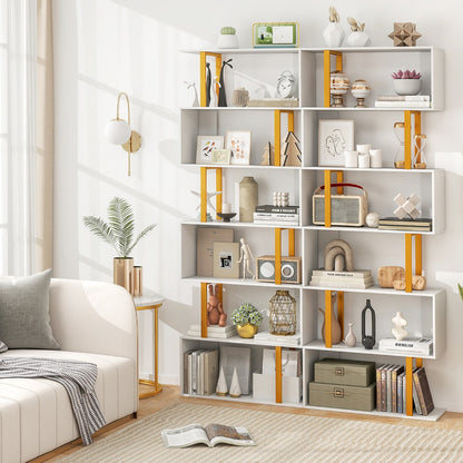 6-Tier Geometric Bookcase with Metal Frame and Anti-tipping Kits-White