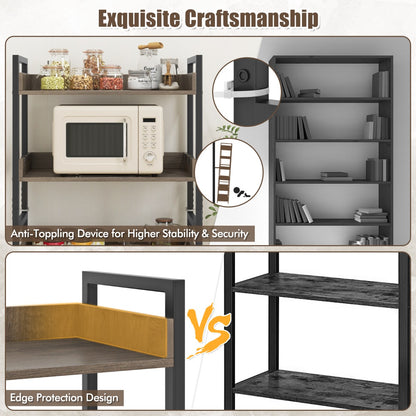 6-Tier Storage Rack with 4 Hooks and Open Display Shelves-Grey