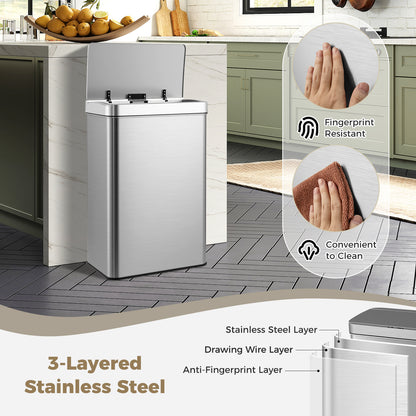 53L/60L  Automatic Trash Can with Lid Motion Sensor Garbage Can-Silver-60 L