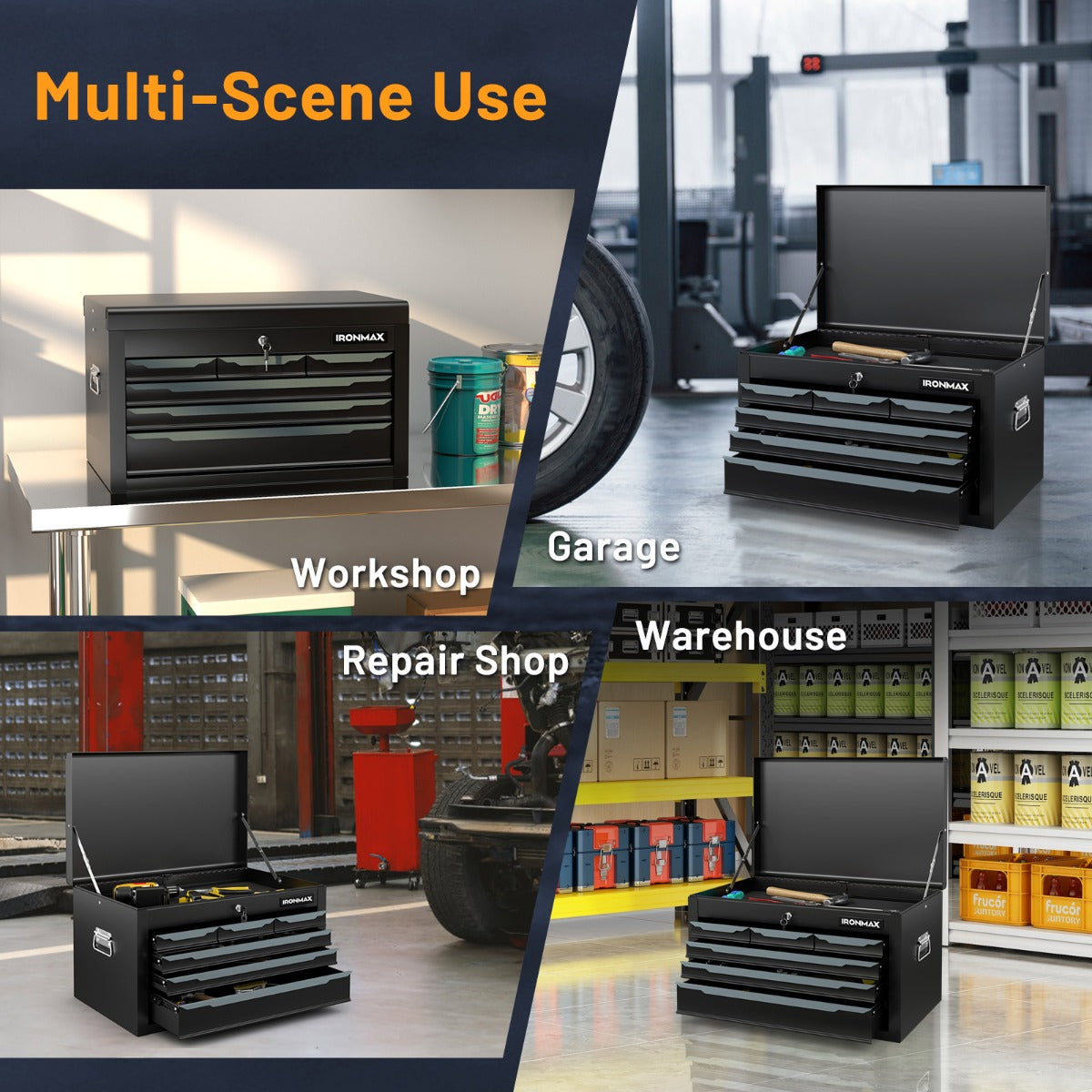 60 cm Tool Chest Case with 6 Drawers and Top Storage-Black