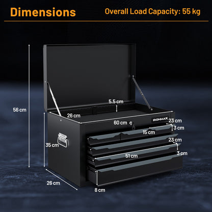 60 cm Tool Chest Case with 6 Drawers and Top Storage-Black