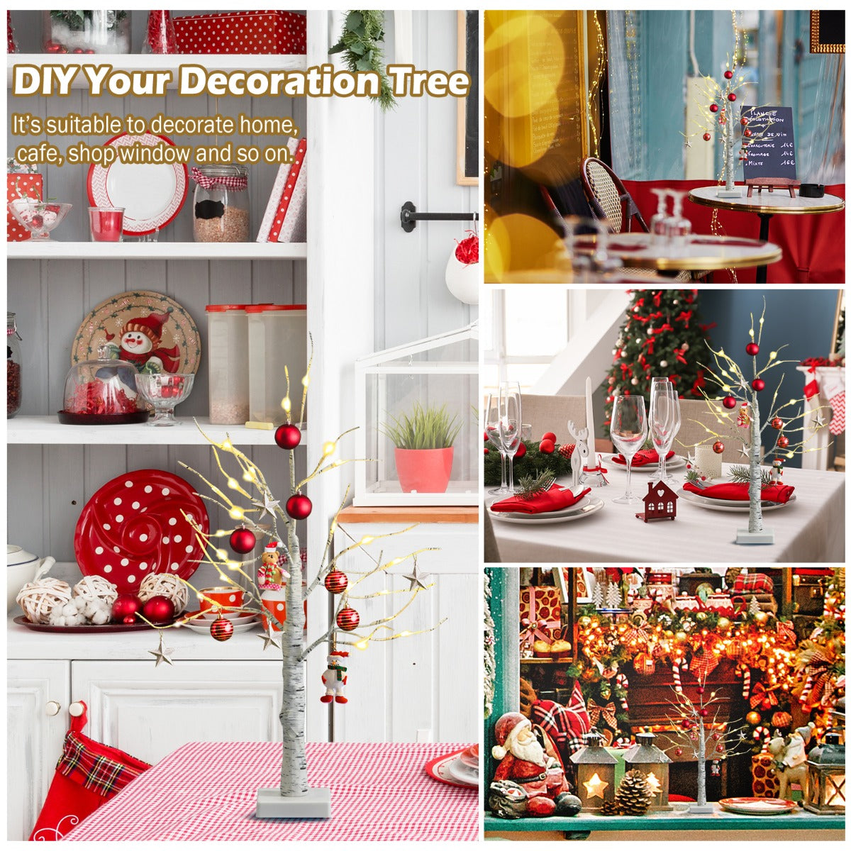60CM 2PCS Lighted Tabletop Artificial Twig Birch Tree with Warm White LED Lights