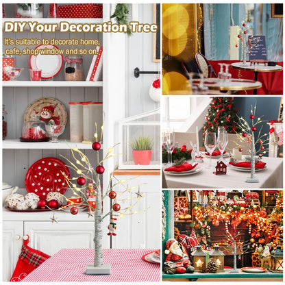 60CM 2PCS Lighted Tabletop Artificial Twig Birch Tree with Warm White LED Lights