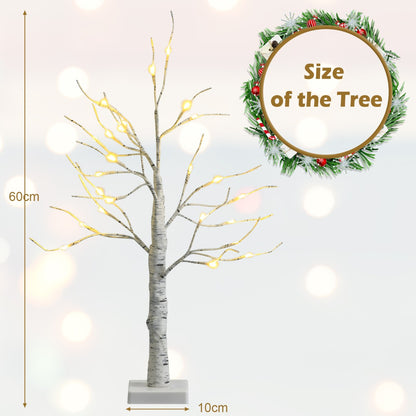 60CM 2PCS Lighted Tabletop Artificial Twig Birch Tree with Warm White LED Lights