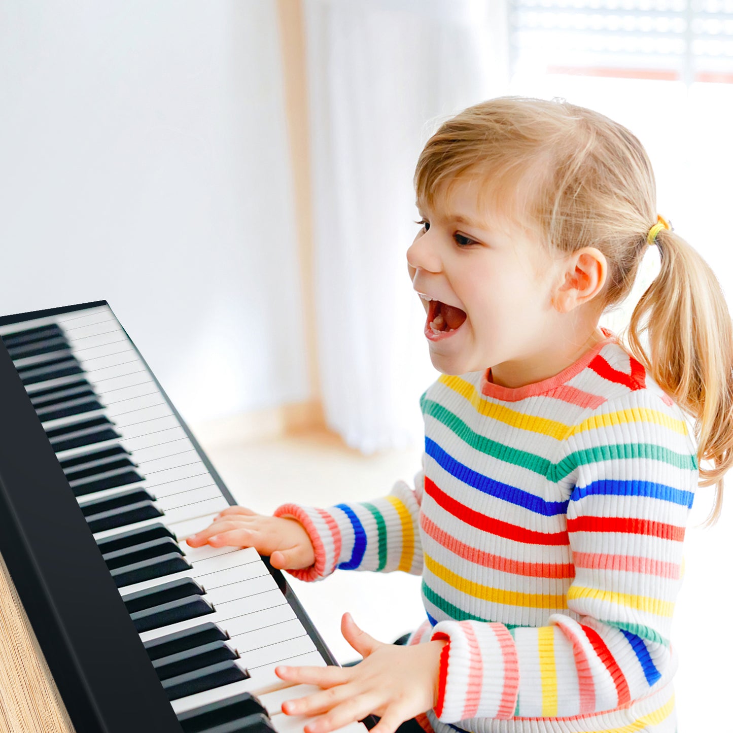 61-Key Folding Piano Keyboard with Full Size Keys & Music Stand