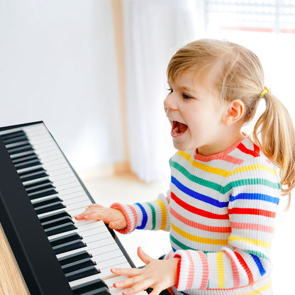 61-Key Folding Piano Keyboard with Full Size Keys & Music Stand