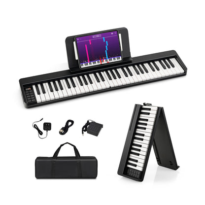 61-Key Folding Piano Keyboard with Full Size Keys & Music Stand