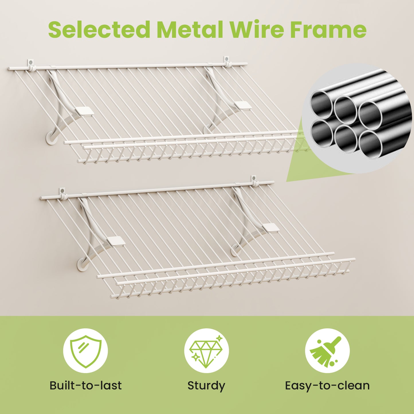 61 cm Metal Closet Shelves Wall Mounted Set of 2 for Laundry Room Bedroom
