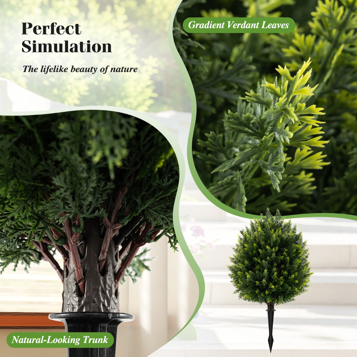 61 cm Artificial Cypress Topiary Ball Tree Set with Ground Spike-Green