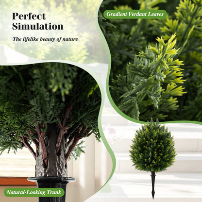 61 cm Artificial Cypress Topiary Ball Tree Set with Ground Spike-Green