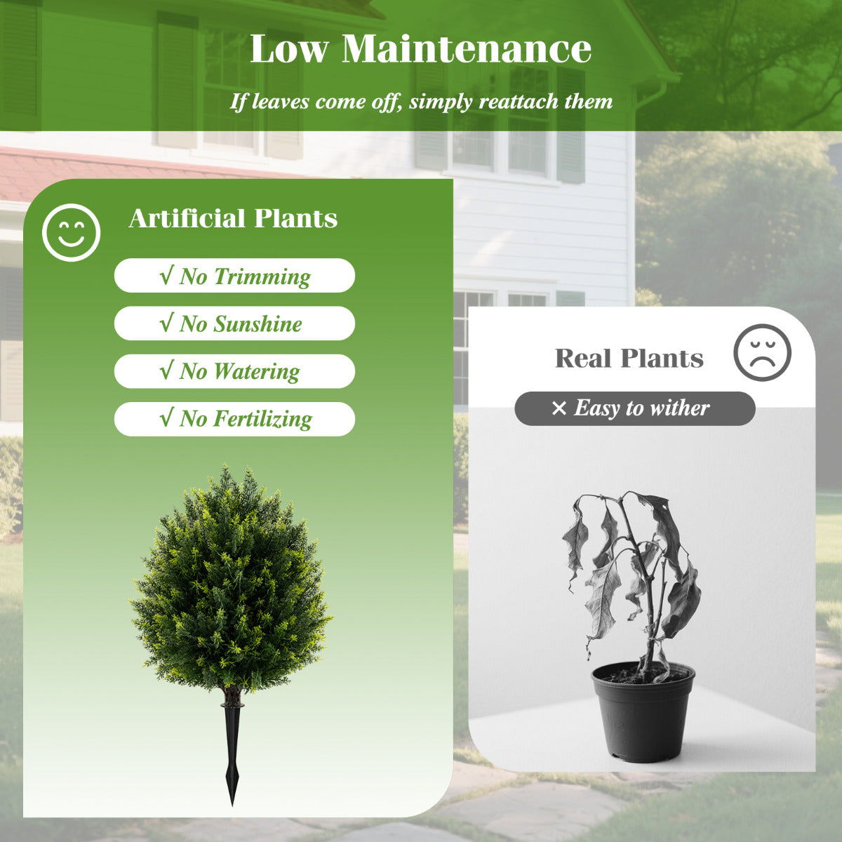 61 cm Artificial Cypress Topiary Ball Tree Set with Ground Spike-Green