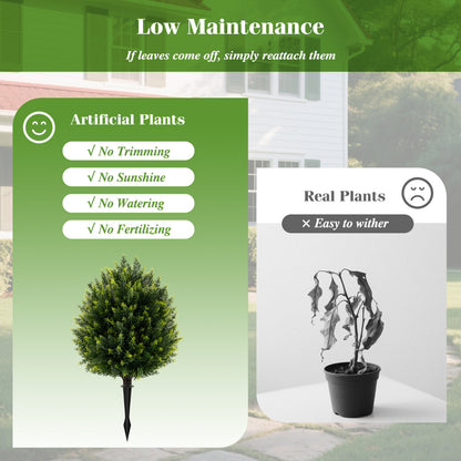 61 cm Artificial Cypress Topiary Ball Tree Set with Ground Spike-Green