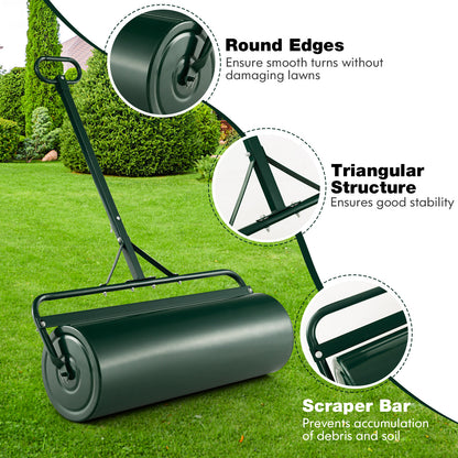 63L Metal Lawn Roller with Detachable Gripping Handle for Garden-Green