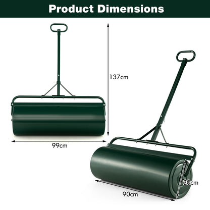 63L Metal Lawn Roller with Detachable Gripping Handle for Garden-Green