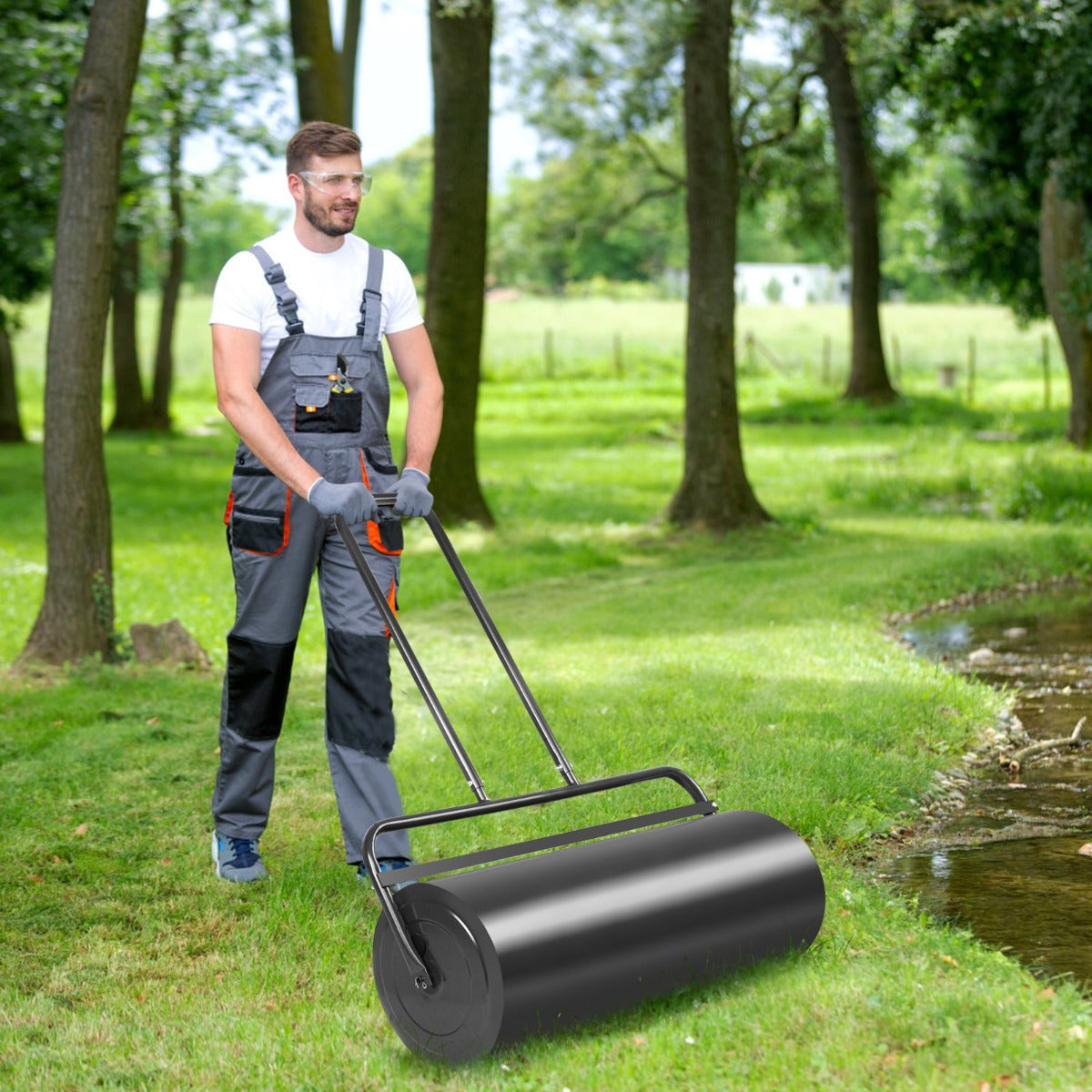 63L Lawn Roller with U-shaped Handle for Park Backyard Garden-Black
