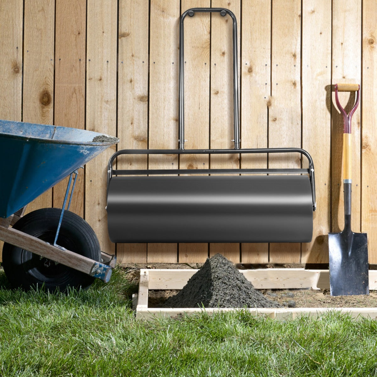 63L Lawn Roller with U-shaped Handle for Park Backyard Garden-Black