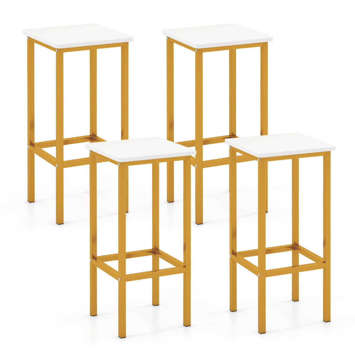 65 cm Square Bar Stools Set of 4 with Sturdy Metal Frames and Ergonomic Footrests-White