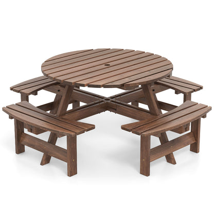6/8-Person Round Picnic Table Set Circular Patio Dining Camping Table-Brown