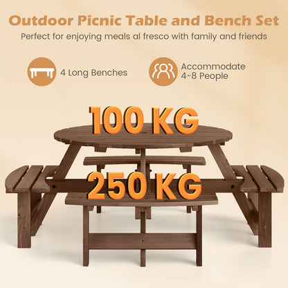 6/8-Person Round Picnic Table Set Circular Patio Dining Camping Table-Brown