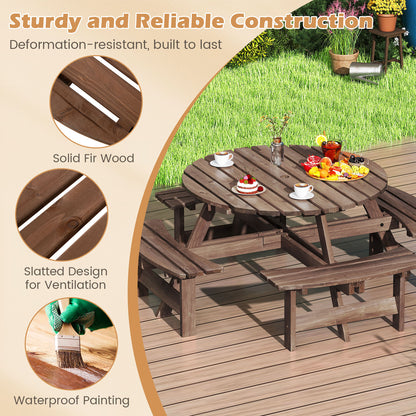 6/8-Person Round Picnic Table Set Circular Patio Dining Camping Table-Brown