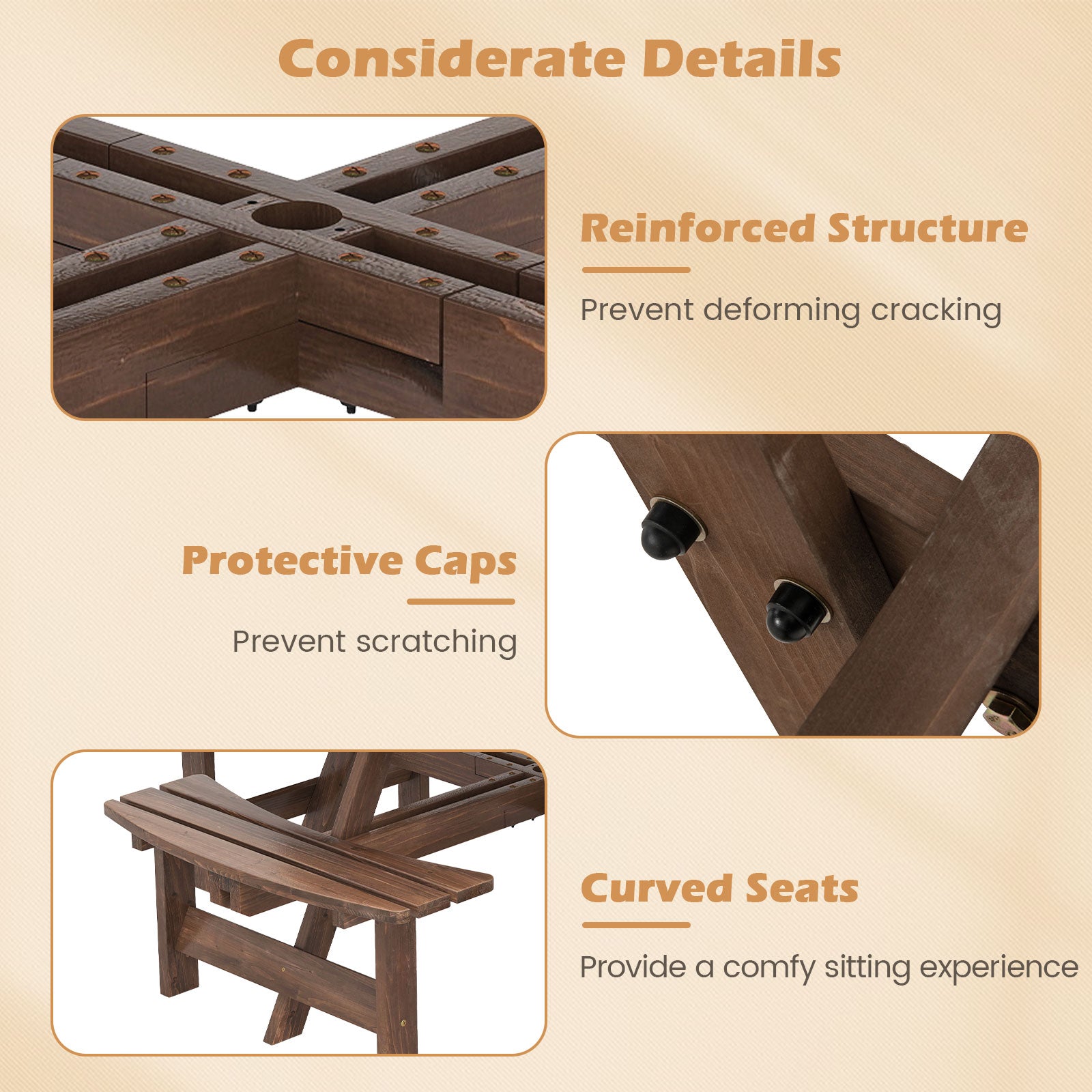 6/8-Person Round Picnic Table Set Circular Patio Dining Camping Table-Brown