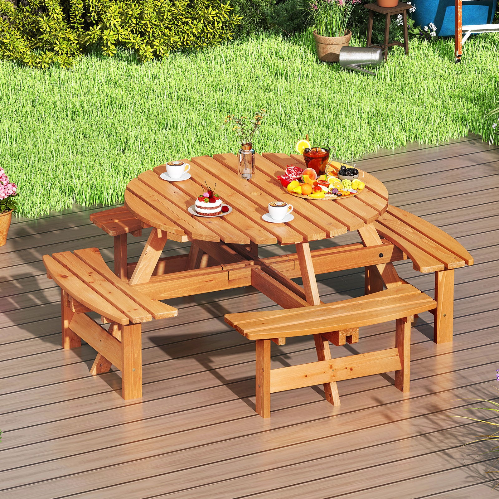 6/8-Person Round Picnic Table Set Circular Patio Dining Camping Table-Yellow