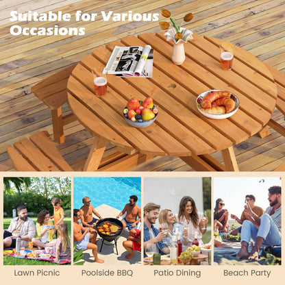 6/8-Person Round Picnic Table Set Circular Patio Dining Camping Table-Yellow