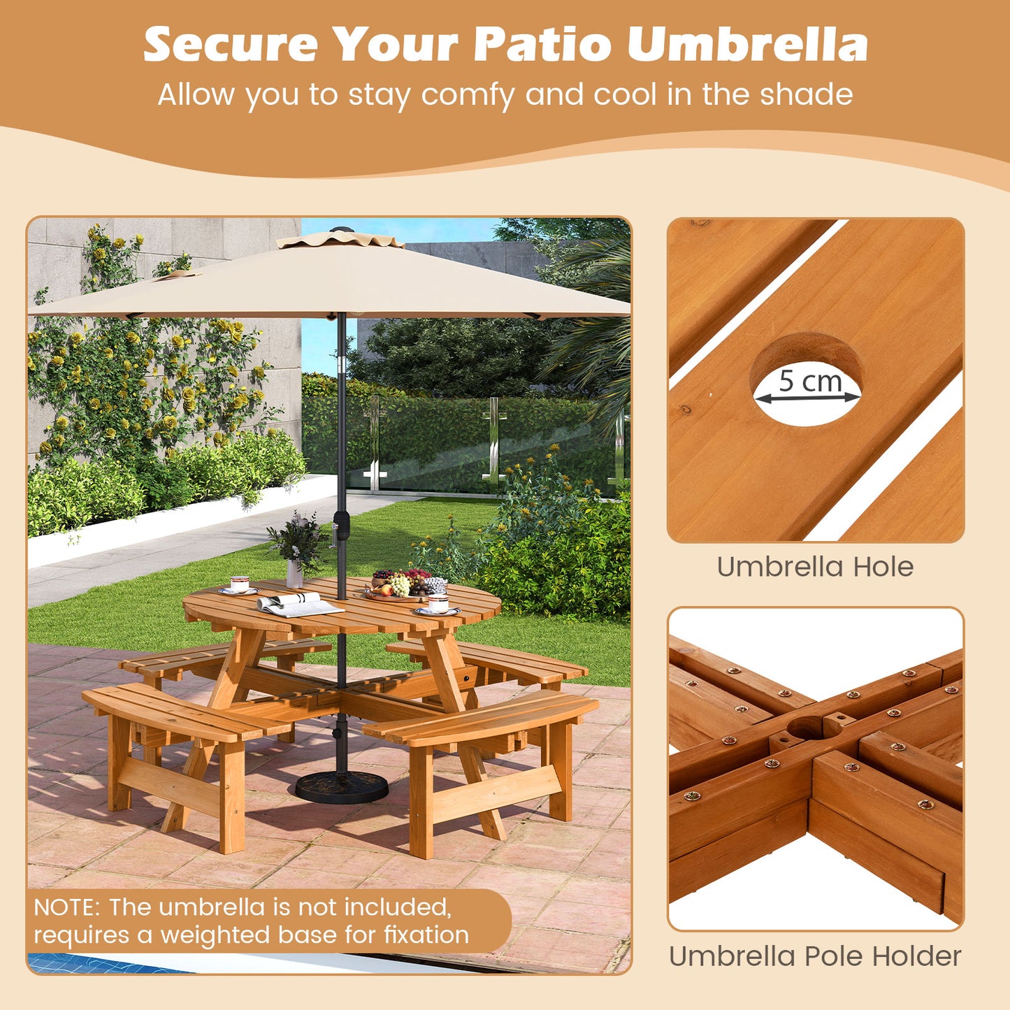 6/8-Person Round Picnic Table Set Circular Patio Dining Camping Table-Yellow
