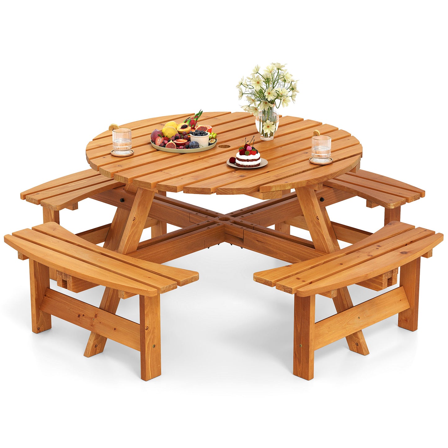 6/8-Person Round Picnic Table Set Circular Patio Dining Camping Table-Yellow