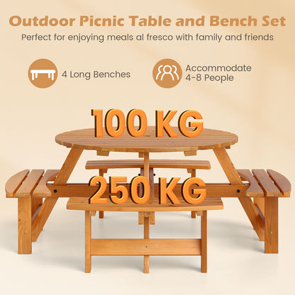 6/8-Person Round Picnic Table Set Circular Patio Dining Camping Table-Yellow